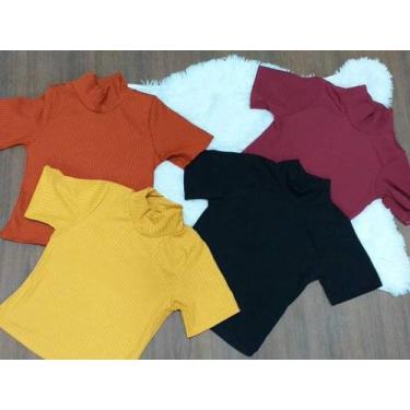 Imagem de blusa cropped feminino gola alta manga curta canelado - moda filo, Azu