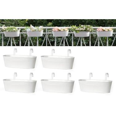 Imagem de Dahey 5 vasos de flores de metal para pendurar em ferro para cerca de corrimão, 40 cm, estilo campo, janela, flor, suporte para plantas com ganchos destacáveis para decoração de jardim, quintal, casa