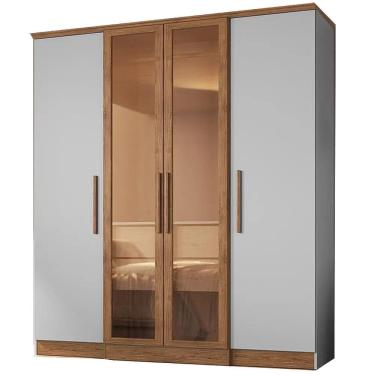 Imagem de Guarda Roupa Genebra Casal 4 Portas 2 Gavetas Doripel Cor Off White Nogueira