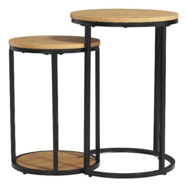 Imagem de Mesa Lateral De Centro Dupla Aco E Madeira 77x40x60cm