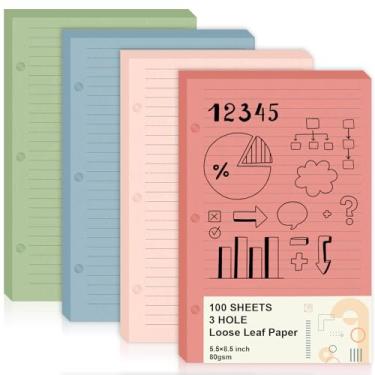 Imagem de DOSTATNI - 100 folhas de papel pautado para faculdade, de folha solta mini fichário, meia letra, 13 x 20 cm, estilo moderno e colorido com tons vintage, vermelho, azul, verde, bege