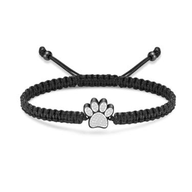 Imagem de Oinsi Joias de cremação para animais de estimação para cinzas cão gato pata urna pulseira para mulheres homens pulseira pulseira de corda ajustável pulseira preta