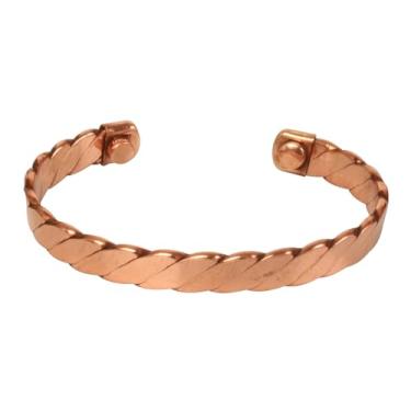 Imagem de INDTRESOR Pulseira de cobre feita à mão magnética trançada bonita feita à mão com padrão trançado sólido e de calibre alto e elegância minimalista pulseira de cobre puro em tom natural.
