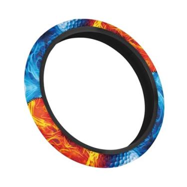 Imagem de Knextrepoy Capa de volante para carrinho de golfe com bola de golfe de 33 a 35 cm com chama capas de volante antiderrapante absorvente de suor ajuste universal acessórios de carro de clube