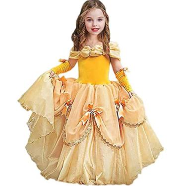 Imagem de Vestido de princesa YESNID para meninas Cinderela fantasia de baile infantil Halloween festa cosplay 2-13T, Amarelo, 6-7Y