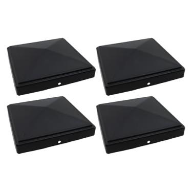 Imagem de Tsnamay 4 peças 15 cm x 15 cm preto galvanizado pirâmide de pós tampa de metal placa de cobertura superior com parafusos de montagem para postes de madeira de cerca de deck