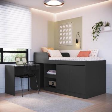 Imagem de Cama Alta Multifuncional Solteiro Infantil/Juvenil com Estação De Trab