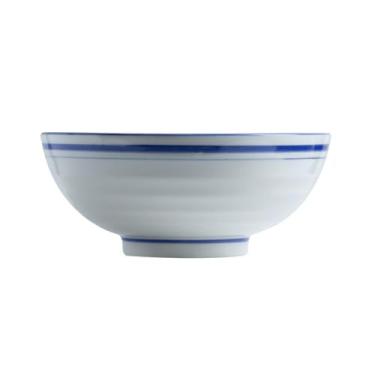 Imagem de Prato de prato fundo e raso de cor azul e branco estilo japonês para uso doméstico simples e delicado - tigela grande de 20 cm