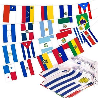 Imagem de Pacote com 2 bandeiras da América Latina 21 Países, Bandeiras Pequenas Mini Bandeiras, Bandeiras Latinas para Mês Hispânico Patrimônio, Decoração para Escola, Festa, Sala de Aula, 30 Pés e Bandeiras de 21