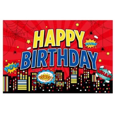 Imagem de SAVITA Painel Fundo Feliz Aniversário Teia Aranha Vermelha, Bandeira Foto Cidade Tema Desenho Animado 100x150cm Decoração Festa Aniversário Herói Placa Parede Anime para Meninos Crianças Festa