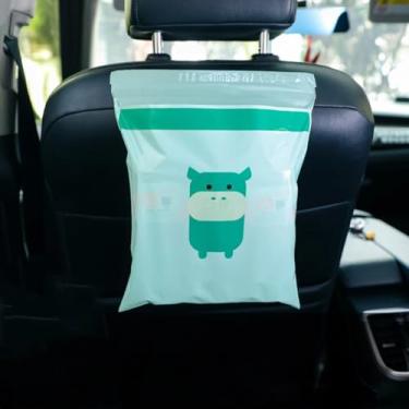 Imagem de 30 sacos de lixo de carro descartáveis para pendurar saco de gabage autoadesivo essencial para carro, casa, escritório, cozinha, viagem, acampamento, hospital, cavalo-marinho verde
