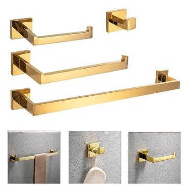 Imagem de Kit 4 Acessórios Para Banheiro Aço Inox Lavabo Porta Toalhas Gold Dourado