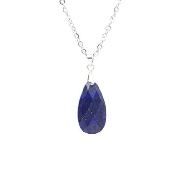 Imagem de JSEA Colar feminino com pingente de pedra de cristal lapidada facetada em forma de pera rosa verde roxo quartzo joia, Aço inoxidável, Sem Pedra Preciosa