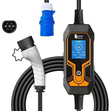 Imagem de Carregador para Carro Elétrico Portátil, 3,5KW-7KW 20-32A 85-264V Type 2, Cabo de 5M,Carregador EV Tipo 2 para Carros Elétricos e Híbridos,Uso interno/externo,IEC62196-2 (7.0KW 32A)