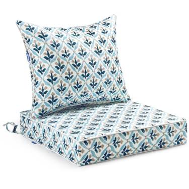 Imagem de MIULEE Conjunto de almofadas de assento para ambientes externos, estampa floral, 61 x 60 x 10 cm, à prova d'água e resistente ao desbotamento, almofadas para móveis de pátio e encosto com alça e alças
