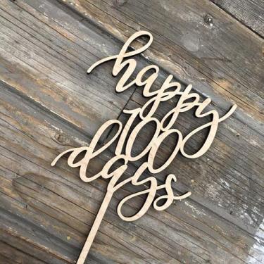 Imagem de Topo de bolo Happy 100 Days, doce de madeira 6 meses/Welcome Baby, aniversário engraçado chá de bebê chá de bebê revelar decoração de festa suprimentos