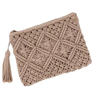 Imagem de SHAREYOIU Bolsa feminina de algodão com borla de palha bolsa de tecido bolsa de praia de verão bolsa de ombro bolsas de mão, N° 1 cinza