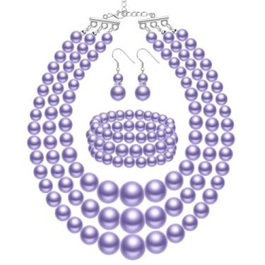 Imagem de Haysandy Colar de pérolas dos anos 20 para mulheres, conjunto de bijuterias, colar de pérolas falsas, pulseira, brinco para festa, presente de casamento, Pérolas de destaque ABS, Sem Pedra Preciosa