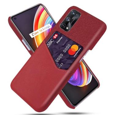 Imagem de Capa para OPPO Realme X7 Pro,Anti-deslizamento,Proteção contra quedas de 360°,Resistência à impressão digital,Tela e caso de couro PU com 1 slot de cartão atrás-Red