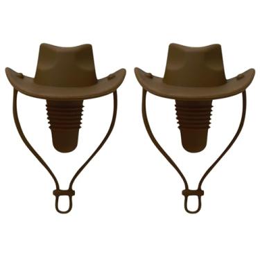 Imagem de Rolha de vinho engraçada, 2 peças de rolhas de vinho de silicone fofas reutilizáveis em forma de chapéu decorativas seladoras de vinho, acessórios de cozinha, presentes para amantes de vinho (marrom)