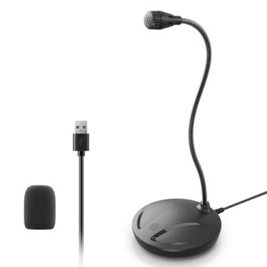 Imagem de CMOCIIY Microfone de instrumento para cantar, podcast, gravação de vídeo de voz, microfone de mesa USB Plug & Play para PC com botão mudo e indicador LED, compatível com Windows/Mac