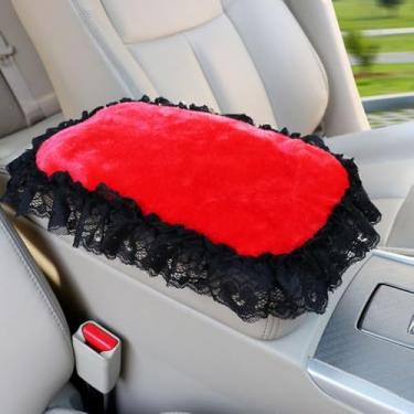 Imagem de MINGZAIQIPEI Capa de apoio de braço com babados de renda, capa de console central para carro, almofada de apoio de braço central macia e fofa para a maioria dos protetores de decoração de carros (19)