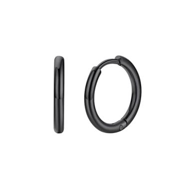 Imagem de FaithHeart Brincos de argola masculinos de aço inoxidável preto/prata/dourado – Hipoalergênicos pequenos brincos de argola para dormir leves, à prova d'água, piercing de cartilagem, joias, presente de