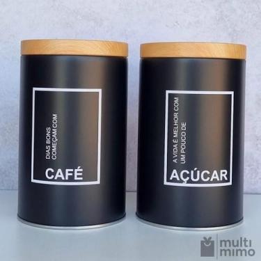 Imagem de Lata Porta Mantimentos Pote De Café Açúcar Kit 2 Peças - MM, Redondo