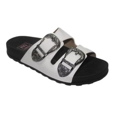 Imagem de Tamanco Chinelo Slide Feminino De Fivela Moleca 5436302 Branco Napa 36