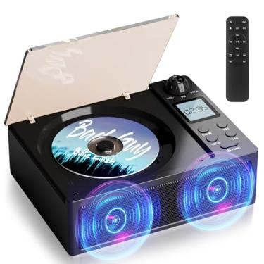 Imagem de DGXWLLW Boombox portátil para leitor de CD, caixa de som recarregável de 4000 mAh com reprodução de CD-R/RW/MP3, rádio FM/USB/TF/AUX/controle remoto, Bluetooth, som estéreo duplo, conector de fone de