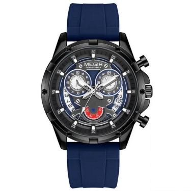 Imagem de Relógio De Quartzo Masculino Com Pulseira De Silicone Esportivo A Prova D´agua Azul Mar...