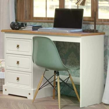 Imagem de Escrivaninha 3 Gavetas com Tampo em Madeira Maciça Smile Creme/Carvalh