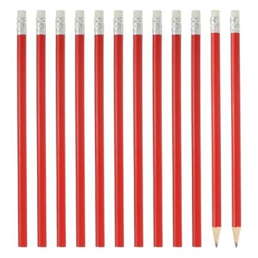 Imagem de PATIKIL Lápis redondos de madeira a granel, pacote com 12 lápis de grafite HB com borracha para material de escritório, materiais de desenho de arte de marcação de engenharia, vermelho