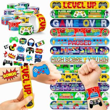 Imagem de 48 peças de lembrancinhas de festa de jogo, 24 peças, adesivos de tatuagens, 24 peças, pulseiras perfeitas para lembrancinhas temáticas de festa de aniversário, chás de bebê ou recompensas de sala de