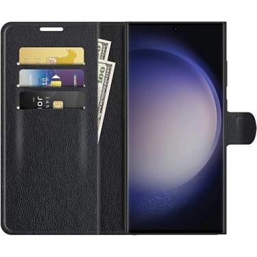 Imagem de Capa Capinha Carteira Para Samsung Galaxy S23 Ultra Tela De 6.8 Case Flip Couro (Preta)