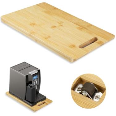 Imagem de Slider de eletrodomésticos de bambu, bandeja deslizante para cafeteira, bandeja de enrolar eletrodomésticos de bancada de cozinha, bandeja deslizante de panela de café com rodas de borracha, profunda