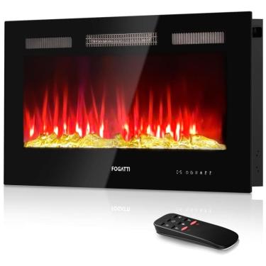Imagem de Lareira Elétrica de Embutir A48x76L com Controle Remoto e Temporizador, 110V, FOGATTI, Preta
