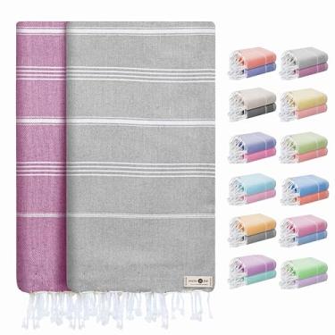 Imagem de Native Fab Toalhas turcas grandes, pacote com 2, leves, macias, de algodão, sem areia, secagem rápida, absorvente, toalha multiuso para piscina, banho, verão, viagem - cinza cinza, vinho