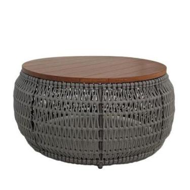 Imagem de Mesa de Centro Sala Alumínio Corda Náutica Tampo Madeira - NossaKasa M