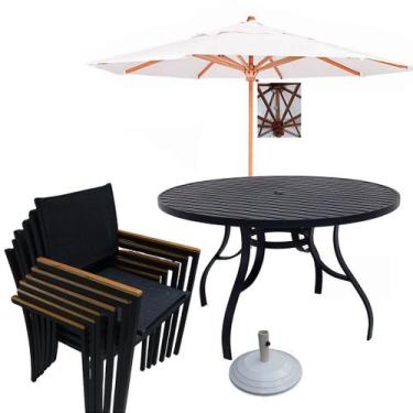 Imagem de Jogo de Mesa Ripada com 6 Cadeiras para Jardim Área Externa + Guarda S