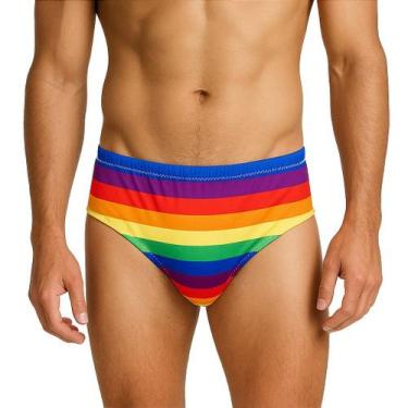 Imagem de Sunga Listras Slip Forrada Poliamida Estampa Orgulho Lgbt - Almah Fash