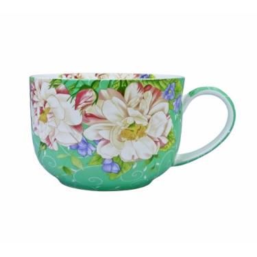 Imagem de Caneca de café grande de 740 ml, tigelas de sopa com alças grandes canecas de sopa de osso china caneca de sopa tigela de sopa para café e cereais latte (magnólia verde clara)