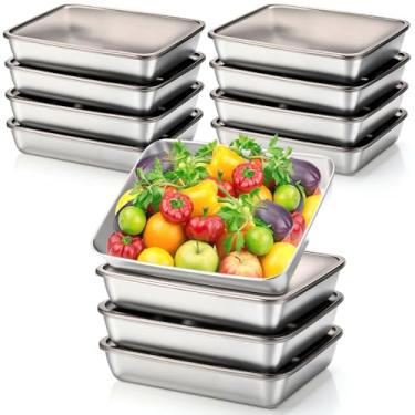 Imagem de Blushtier 12 recipientes de armazenamento de alimentos de aço inoxidável com tampas marrons, lancheira de metal de 2,012 g, recipiente de preparação de refeições empilhável reutilizável para cozinha