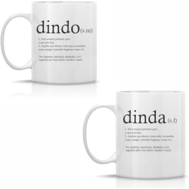 Imagem de Kit 2 Canecas de Cerâmica Branca Tema "Dindo/Dinda"