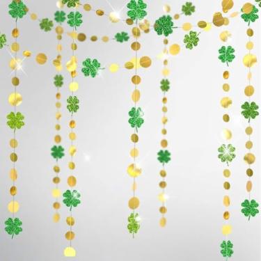 Imagem de Cheerland Gold Circle Dots Glitter Shamrock Clover Grinalda Kit para Decoração Dia de São Patrício Decorações Dia de São Patrício Decoração de Festa de Flor Verde Decoração de Pendurar Chá de Bebê Irlandês Backdrop Birthday ...