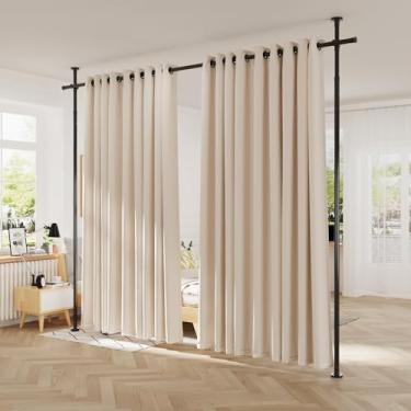 Imagem de Varões de cortina sem perfuração para divisória de ambiente, tela divisória de 71 a 177 cm (L) haste de tensão ajustável, separação de divisória de metal resistente, separação de divisória de parede