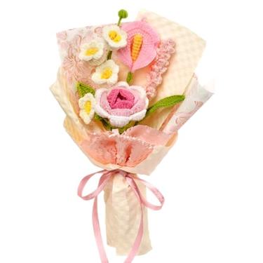 Imagem de Wishwell Pop Buquê de flores tricotadas, rosas de crochê rosa, lírio do vale, lavanda e lírio de calla, buquê de flores para o dia dos namorados, casamento, aniversário, dia das mães