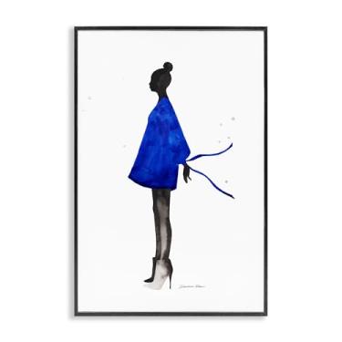 Imagem de Stupell Industries Modelo de arte giclée emoldurado preto com silhueta de vestido azul por Simone Elum, 76 x 50 cm