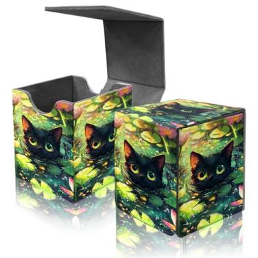 Imagem de ACWDMKH Card Deck Box for MTG Commander,Collectible Trading Storage Box Fits 120+ Single Sleeved Cards Magnetic Case PU Leather for Magic Commander TCG CCG MTG,Cat Lotus Flower