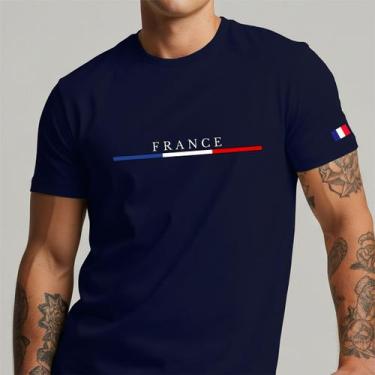 Imagem de Camiseta Masculina França Casual 100% Algodão Confortável - Yazzo, Azu